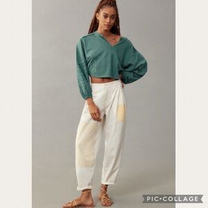 Anthropologie Pilcro Batwing Eyelet Sweatshirt in Green